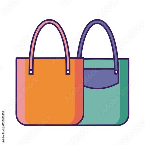 Vibrant illustration of two stylish tote bags with different color schemes
