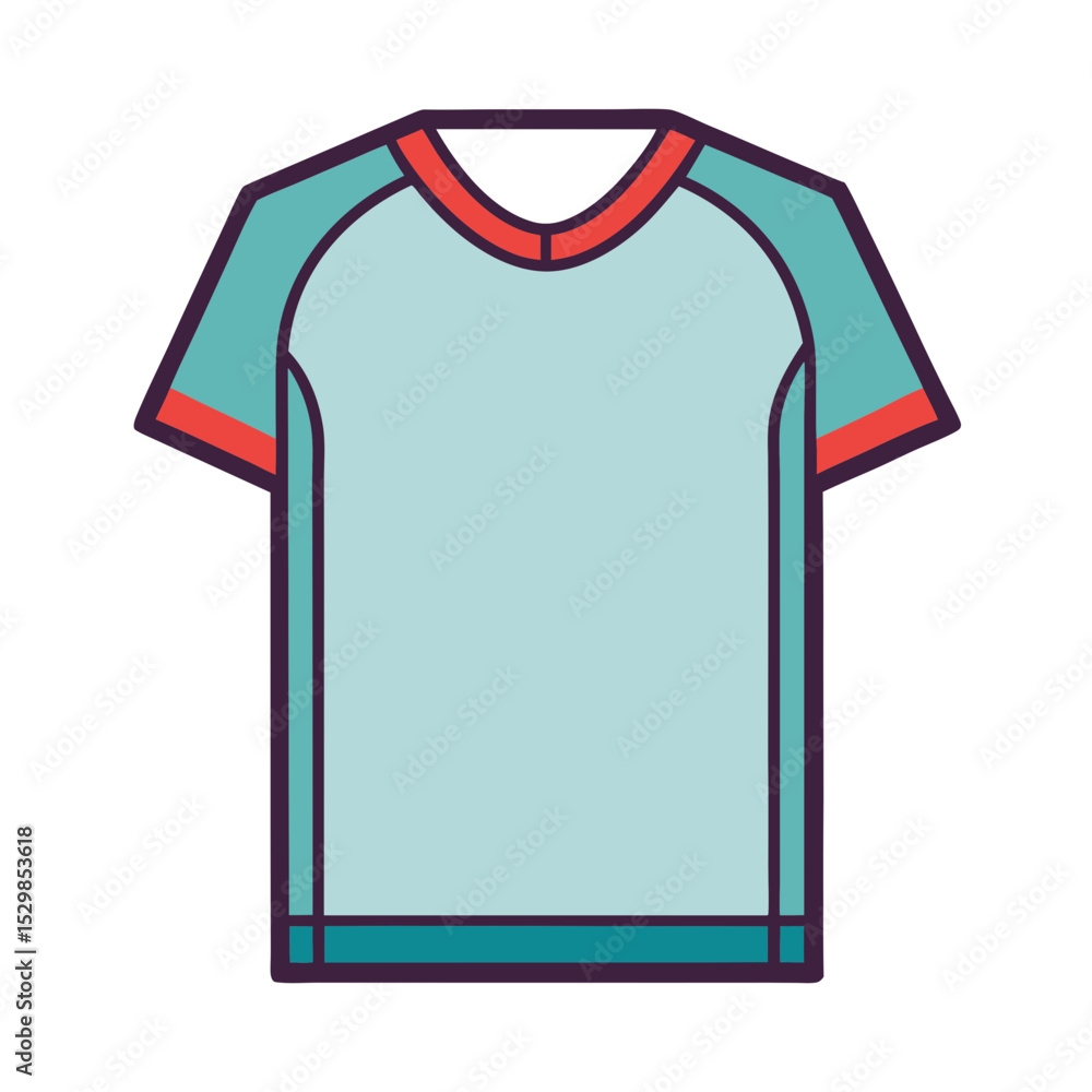 Stylized Light Blue and Teal TShirt Illustration with Red Trim Accents Stylized Light Blue and Teal TShirt Illustration with Red Trim Accents