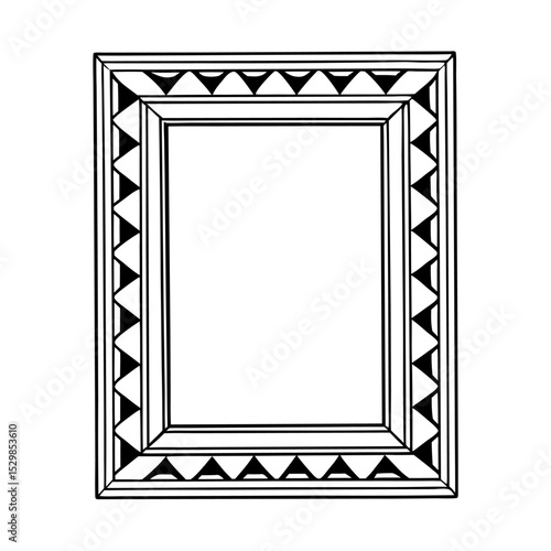 An ornate black and white frame with a geometric triangular border, isolated on white background