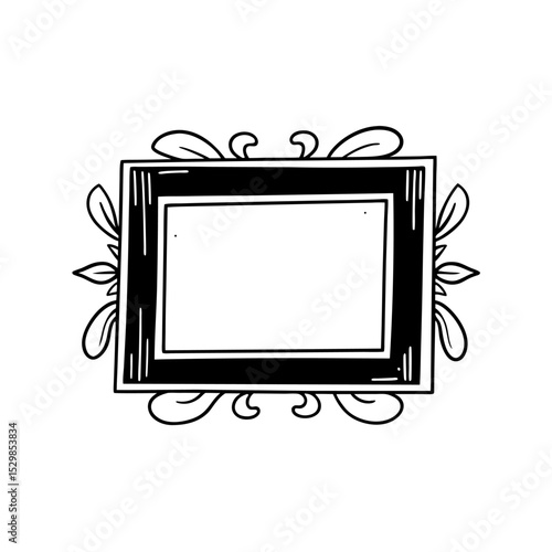 An ornate black frame, adorned with delicate leaf motifs, awaits a cherished image, isolated on white background