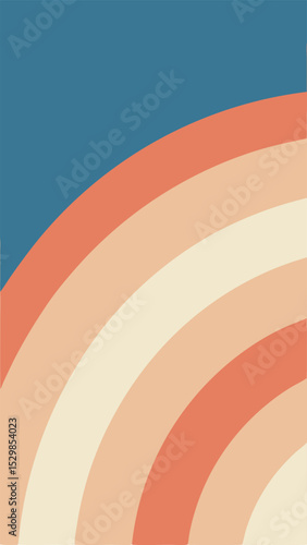 Retro styled rainbow arching over textured warm toned color layers on transparent background