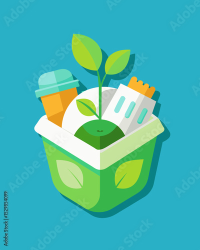 A biodegradable alternative to traditional plastic packaging made from plantbased materials.. Vector illustration