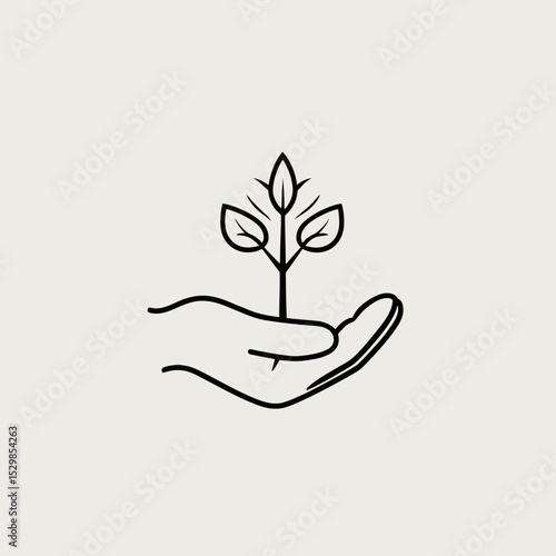 Hand nurturing a vibrant green tree, symbolizing eco-friendly growth and the gentle care for nature's life