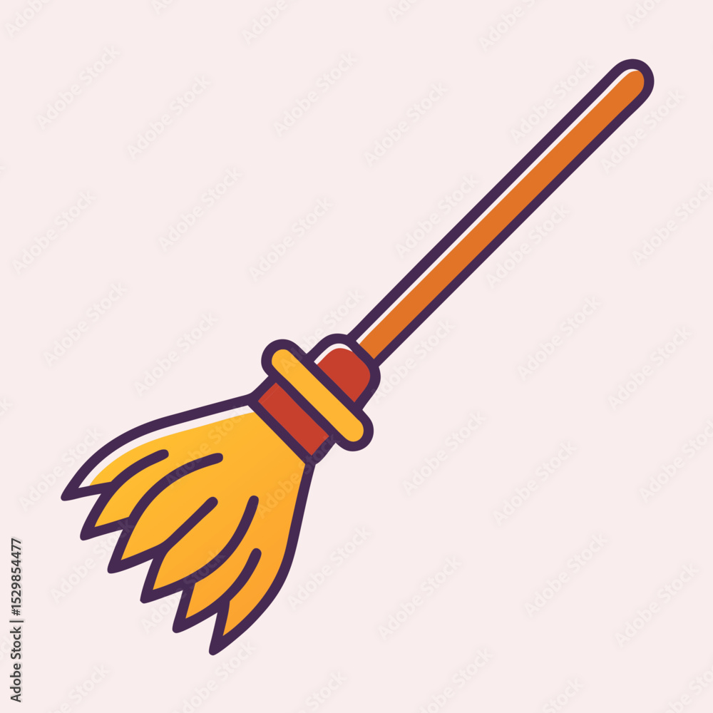 Whimsical Cartoon Witch Broom Illustration with Halloween Festive Aesthetic Whimsical Cartoon Witch Broom Illustration with Halloween Festive Aesthetic
