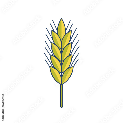 Illustration of a golden wheat stalk with dark blue outline on white