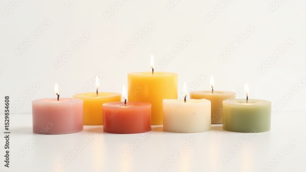 Burning Candles: Aromatherapy Spa Ambiance & Meditation. Pastel Color Candles for Relaxation, Romantic Mood. Home Decoration Burning Candles: Aromatherapy Spa Ambiance & Meditation. Pastel Color Candles for Relaxation, Romantic Mood. Home Decoration