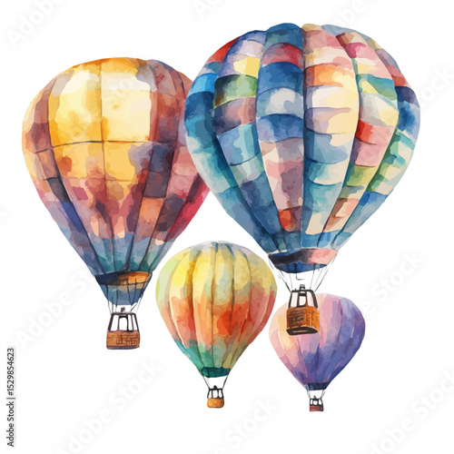 watercolor vector of Hot Air Balloon Fields, isolated on a white background.