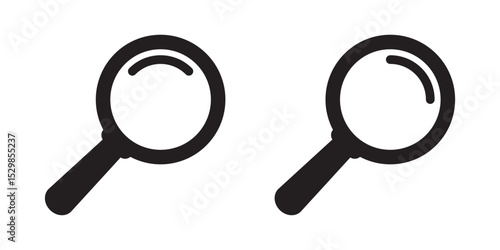 Search icons set. Magnifying glass icon, magnifier icon.