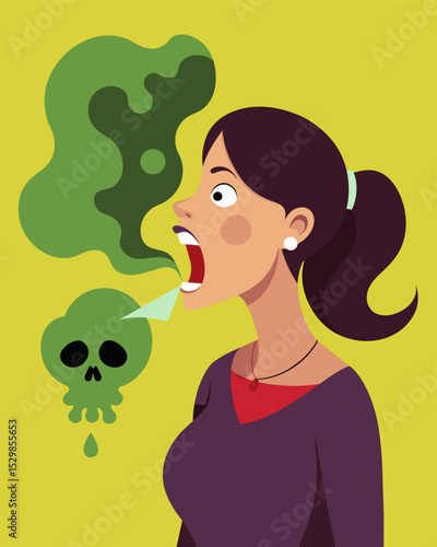 As she spoke it was as if a pungent cloud of poison was emanating from her mouth making it hard to breathe.. Vector illustration