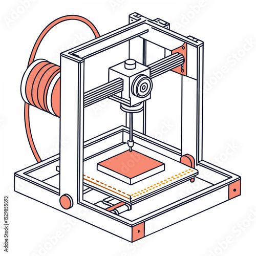 Professional 3d printer illustration, clean cutout, transparent background