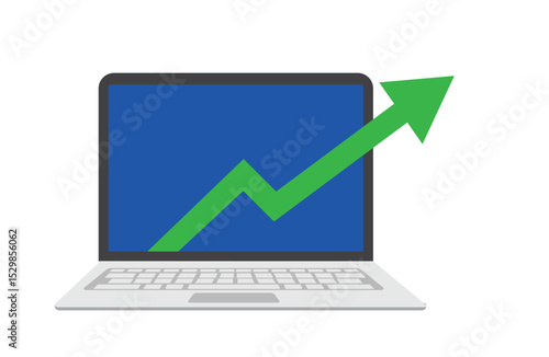 Interest rate. Computer laptop with invest strategy. Successful development