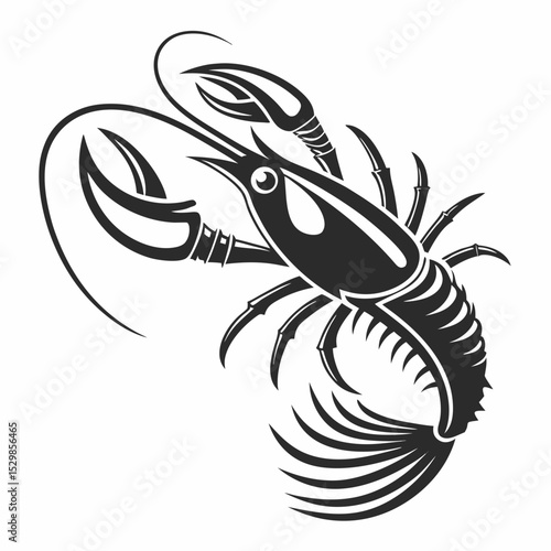 Stylized black crayfish seafood design illustration