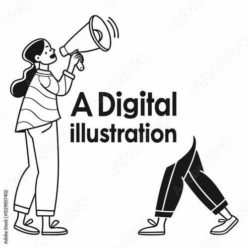 Woman with megaphone announcing digital marketing campaign