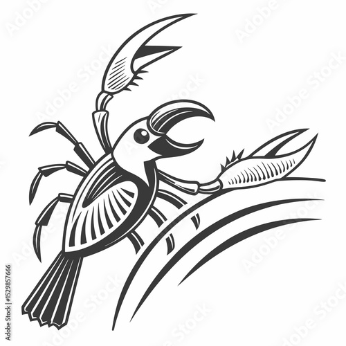 Stylized bird with crab claws design element