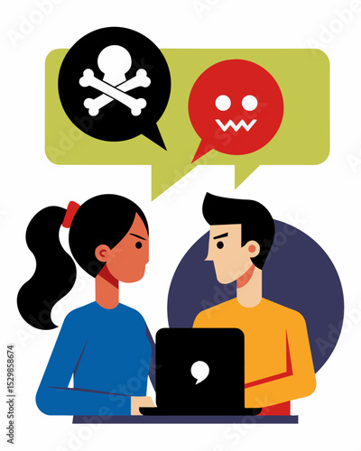An online conversation between two individuals one using a speech bubble filled with toxic and manipulative gaslighting.. Vector illustration