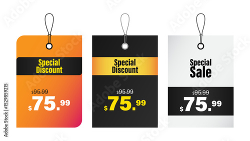 Set of Hanging Discount Price Tags with Special Sale and Strikethrough Price Design