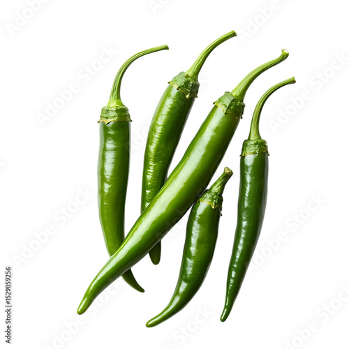 Fresh green chili peppers isolated on black background