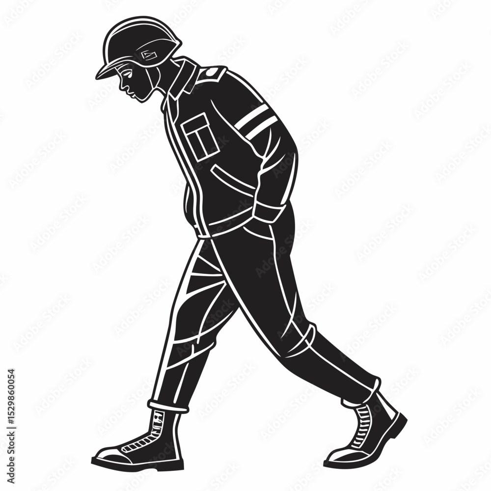 Fototapeta premium Professional cutout illustration soldier walking transparent background