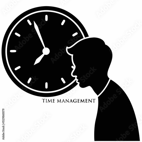 Man overwhelmed by time clock business concept