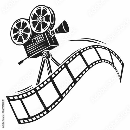 Vintage movie projector film reel icon