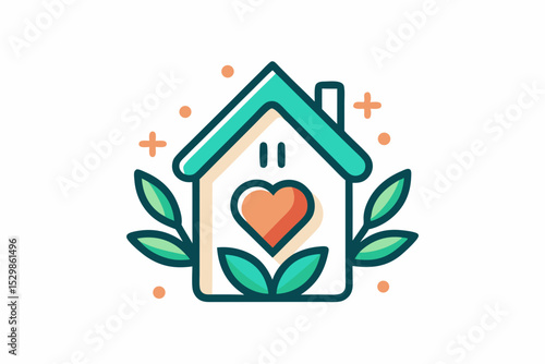 house icon with heart and leaf