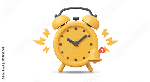 Yellow alarm clock ringing with notification alert icon on white background vector illustration
