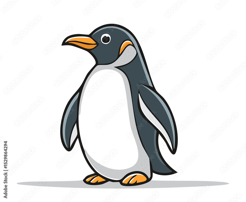 Fototapeta premium Simple Outline Cartoon of Penguin Isolated on White Background
