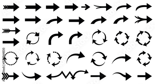 Collection of diverse arrow designs featuring curved and straight styles vector illustration