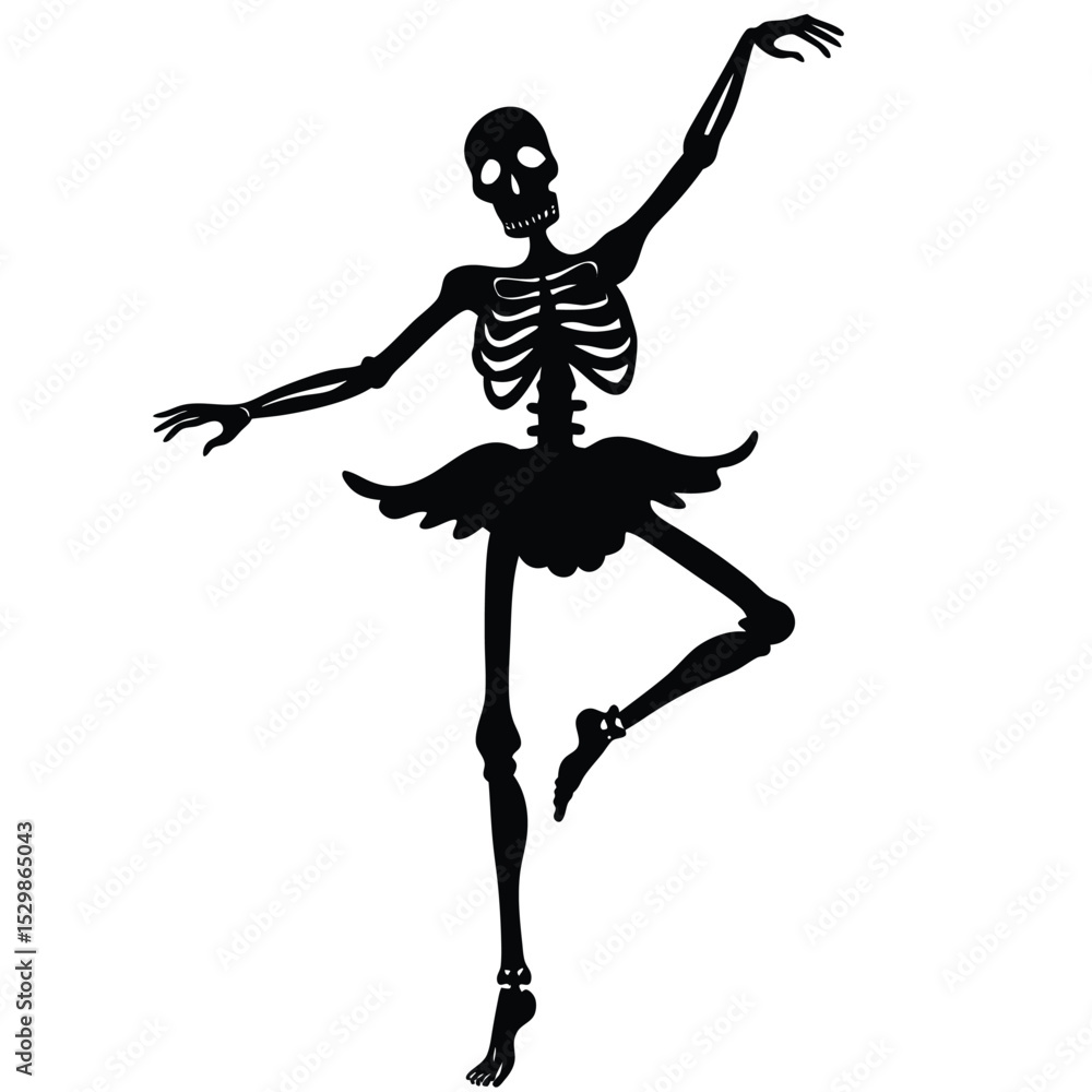 Fototapeta premium Elegant black skeleton ballet dancer posing gracefully isolated on a white background