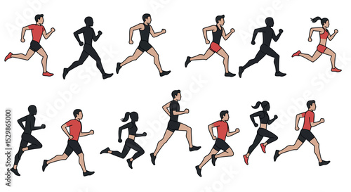 Wallpaper Mural Diverse silhouettes and outlines of runners in dynamic poses vector illustration Torontodigital.ca
