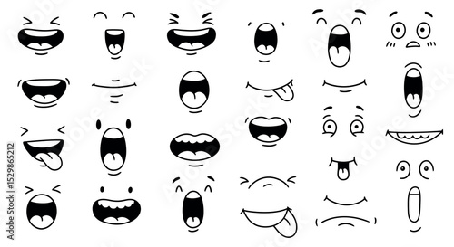 Cartoon facial expressions set: diverse emotions and expressions collection vector illustration