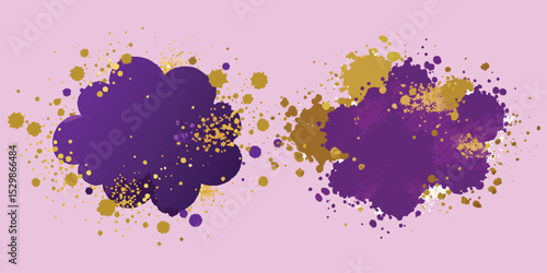 Dynamic Purple & Gold Paint Splatter PNG with Metallic Details for Creative Design