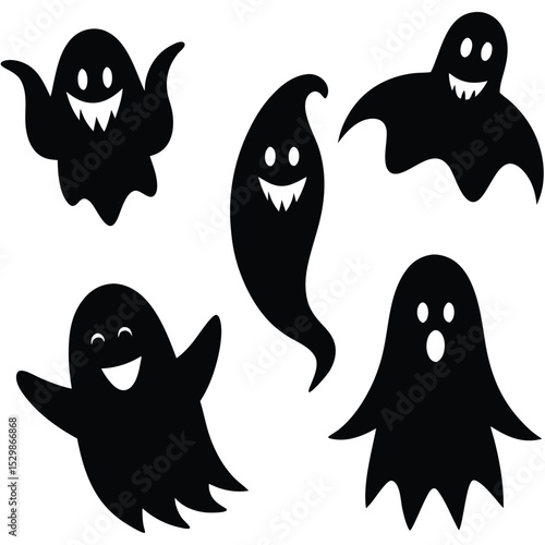 Playful halloween ghost silhouettes in black representing spooky festive party celebrations