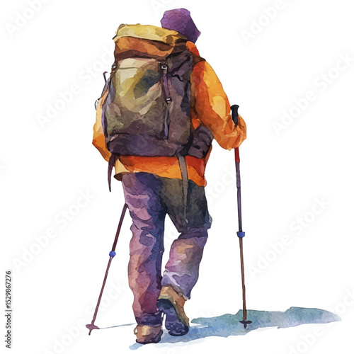 Hiking, watercolor painting vector, isolated on a white background.