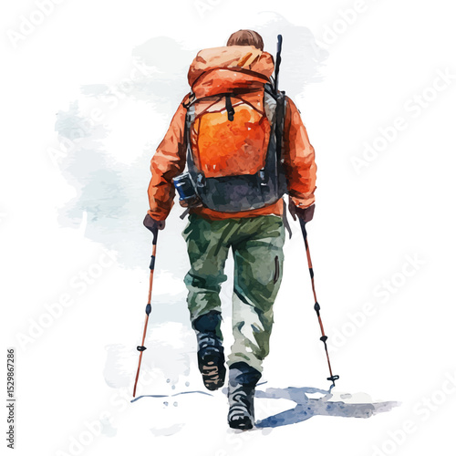 Hiking, watercolor clipart vector, isolated on a white background.