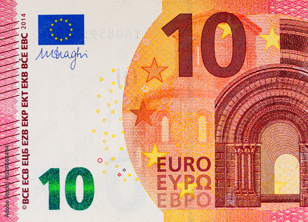 Fototapeta premium 10 euro banknote, fragment for designers. Money of the European Union and Europe.