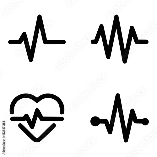Four Simple Heartbeat EKG Graphic Icons