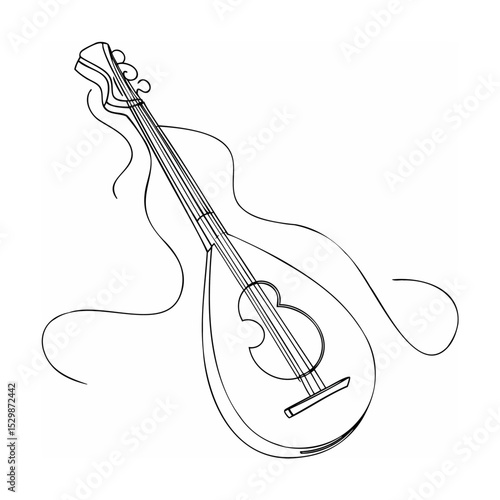 Minimalist hand drawn line art illustration of a classical musical instrument mandolin