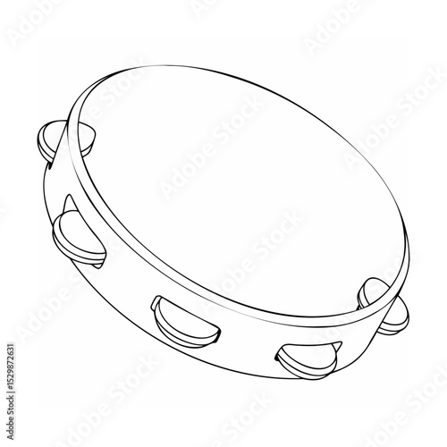 Detailed line art illustration of a tambourine depicting musical instrument design elements