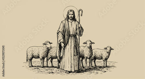 illustration of jesus christ the shepherd sheep