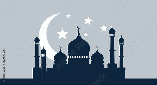 Silhouette illustration of an Istanbul mosque, a symbol of Islamic architecture and culture