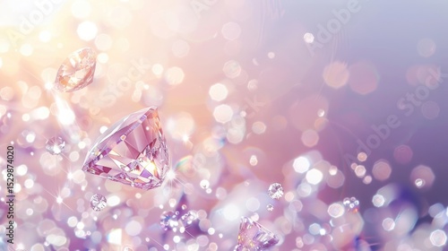 sparkling diamonds with a soft pastel purple lilac background. shimmering light reflections, horizontal banner, copy space, free space for text