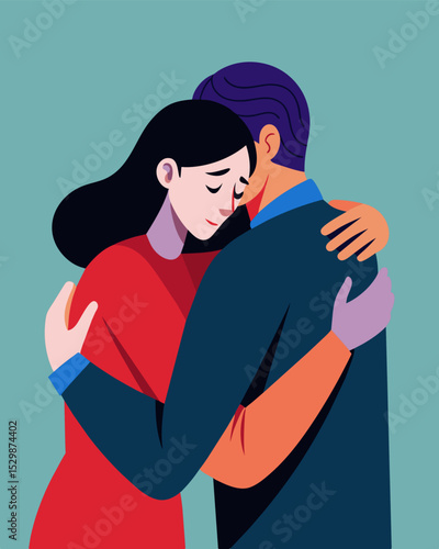 The embrace seemed comforting but the recipient couldnt shake off the fear of the concealed weapon held against their body.. Vector illustration
