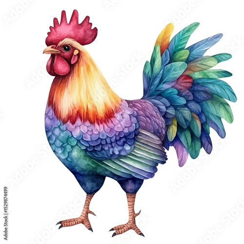 Hen, watercolor vector, isolated on a white background.