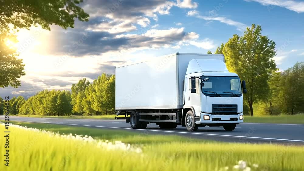 Silver transport truck driving past rest area on clean highway, sunlight gleaming off cab, spring breeze visible in swaying grass Silver transport truck driving past rest area on clean highway, sunlight gleaming off cab, spring breeze visible in swaying grass
