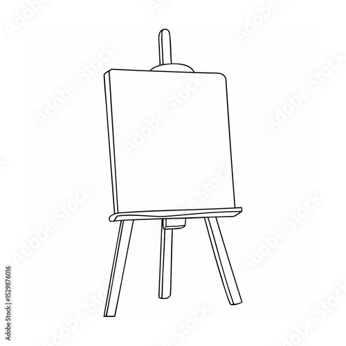 Simple black and white illustration of a wooden art easel with blank canvas