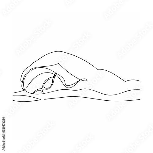 Minimalist line drawing depicting a swimmer underwater with goggles ready to compete