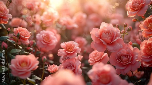 Wallpaper Mural Blooming Pink Roses in Soft Sunset Light Torontodigital.ca