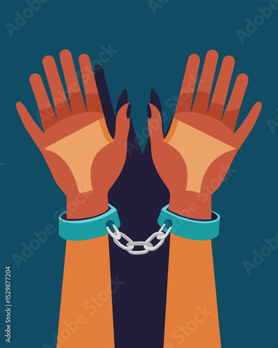 The invisible handcuffs of tradition and societal norms hold a persons hands limiting their choices and actions.. Vector illustration