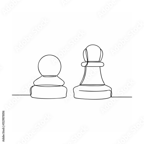 Two minimalist chess pawns drawn in a single continuous black outline with simple style